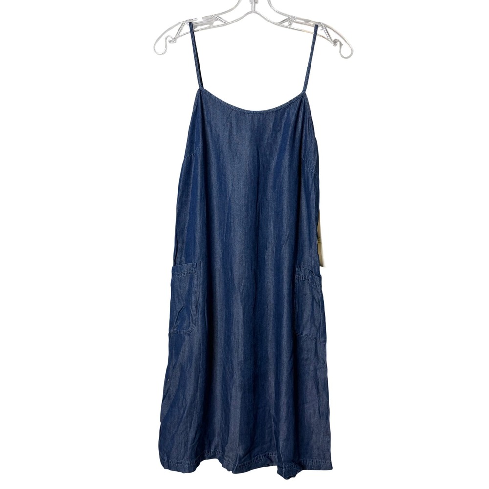Calvin Klein Dress Womens 4 Blue Denim Lyocell Viscose Midi Shift Pockets NEW